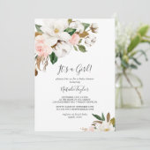 Elegant Magnolia | Wit en blush Het is een meisje Kaart (Staand voorkant)