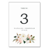Elegant Magnolia | Wit en Blush Table Number Kaart (Voorkant)