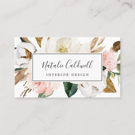 Elegant Magnolia | Wit en Blush Visitekaartje (Voorkant)