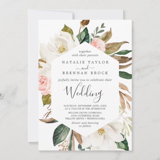 Elegant Magnolia | Wit en onduidelijk huwelijk Kaart (Voorkant)