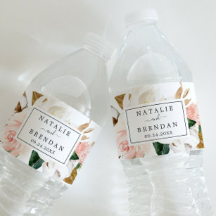 Elegant Magnolia   Wit en onduidelijk huwelijk Waterfles Etiket