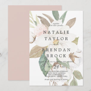 Elegant Magnolia Wit-Floral bruiloft Kaart