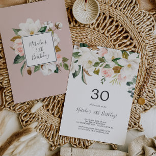 Elegant Magnolia Witte en Blush 30e verjaardag Kaart