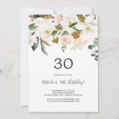 Elegant Magnolia | Witte en Blush 30e verjaardag Kaart (Voorkant)