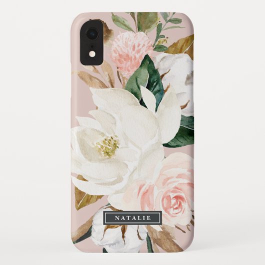 Elegant Magnolia | Witte en Blush Persoonlijke naa Case-Mate iPhone Case (Achterkant)