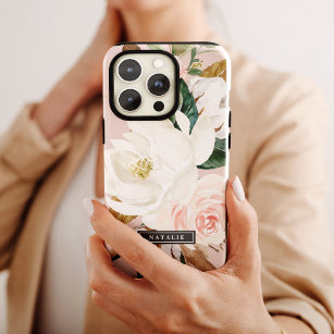 Elegant Magnolia | Witte en Blush Persoonlijke naa Case-Mate iPhone Case