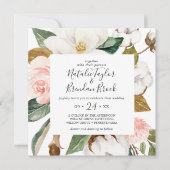 Elegant Magnolia | Witte en Blush Square Weddensch Kaart (Voorkant)