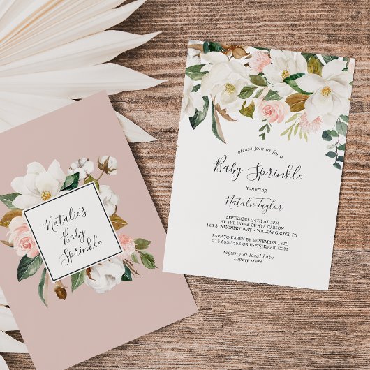 Elegant Magnolia | Witte en zwarte Baby Kaart