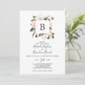 Elegant Magnolia | Witte en zwarte monogram huweli Kaart (Staand voorkant)