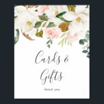 Elegant Magnolia | Witte Kaarten en cadeautjes Poster<br><div class="desc">Dit elegante magnolia witte kaarten en cadeaubord is perfect voor een moderne, klastige bruiloft of vrijgezellenfeest. Het ontwerp van de zachte bloem is voorzien van waterverf blush roze pinda's, verbluffende witte magnolia bloemen met goud en groene bladeren in een luxueuze schikking. De lijn van tekst bij de bodem van het...</div>
