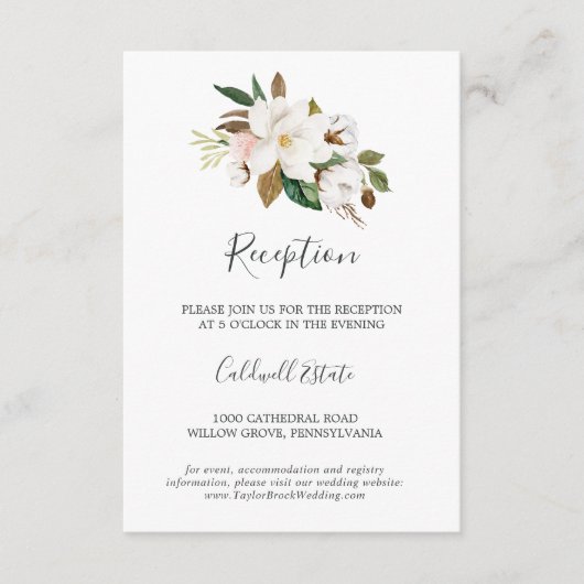 Elegant Magnolia | Witte ontvangst Kaart invoegen (Voorkant)