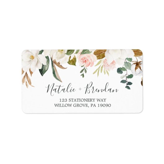 Elegant Magnolia | Witte RSVP-Adresetiketten Etiket (Voorkant)