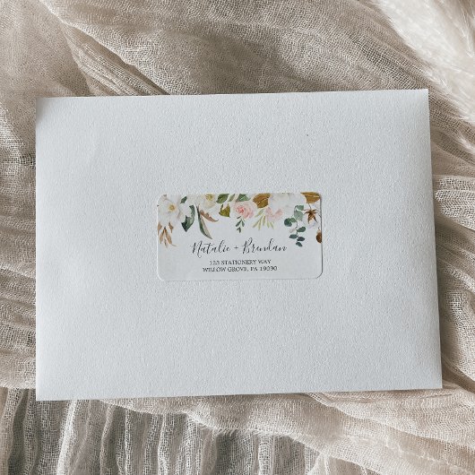 Elegant Magnolia | Witte RSVP-Adresetiketten Etiket