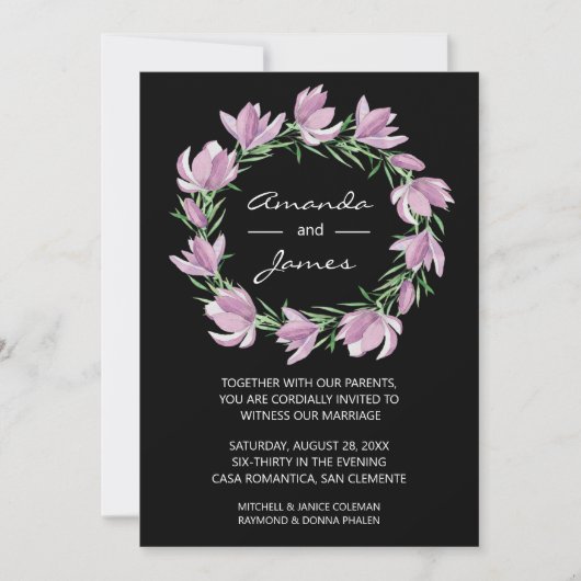 Elegant Magnolia Wreath Wedding Invitations (Voorkant)