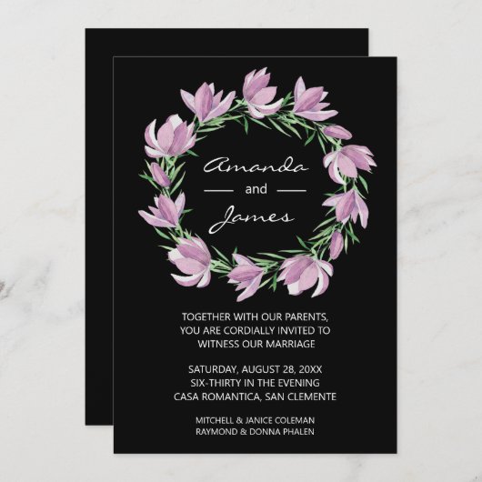 Elegant Magnolia Wreath Wedding Invitations (Voorkant / Achterkant)
