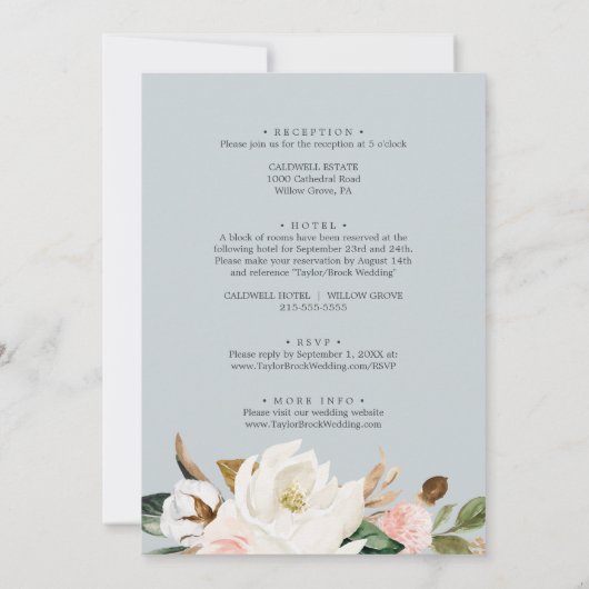 Elegant Magnolia | Zwart in één bruiloft Kaart (Achterkant)