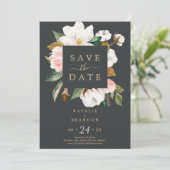 Elegant Magnolia | Zwart sparen de Datum Kaart (Staand voorkant)