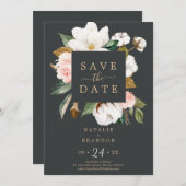 Elegant Magnolia | Zwart sparen de Datum Kaart (Voorkant / Achterkant)