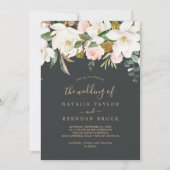 Elegant Magnolia | Zwart-wit De bruiloft van Kaart (Voorkant)