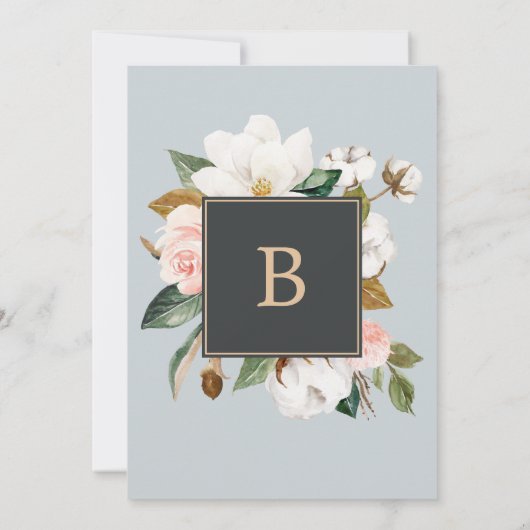 Elegant Magnolia | Zwart-wit De bruiloft van Kaart (Achterkant)