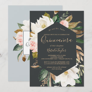 Elegant Magnolia   Zwart-wit Quinceañera Kaart