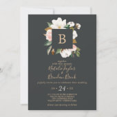 Elegant Magnolia | Zwart-witmonogram huwelijk Kaart (Voorkant)