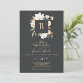 Elegant Magnolia | Zwart-witmonogram huwelijk Kaart (Staand voorkant)