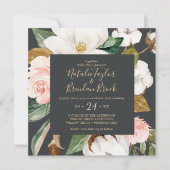 Elegant Magnolia | Zwart-witplein bruiloft Kaart (Voorkant)