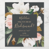 Elegant Magnolia | Zwarte-Bridesmaid-voorstel Wijn Etiket (Enkel label)