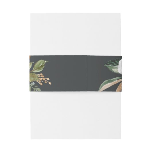 Elegant Magnolia | Zwarte bruiloft Uitnodigingen Wikkel (Achterkant Voorbeeld)