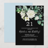 Elegant Magnolia | Zwarte en witte 21e verjaardag Kaart (Voorkant / Achterkant)