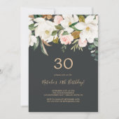 Elegant Magnolia | Zwarte en witte 30e verjaardag Kaart (Voorkant)