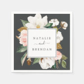 Elegant Magnolia | Zwarte en witte bruiloft Servet (Voorkant)