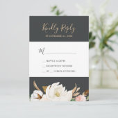 Elegant Magnolia | Zwarte en witte eenvoudige RSVP (Staand voorkant)