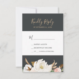 Elegant Magnolia Zwarte en witte eenvoudige RSVP Kaartje