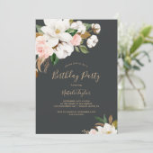 Elegant Magnolia | Zwarte en witte feestdag Kaart (Staand voorkant)