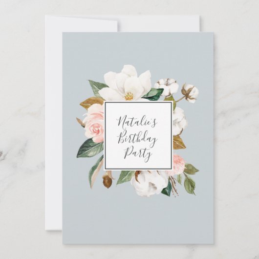 Elegant Magnolia | Zwarte en witte feestdag Kaart (Achterkant)