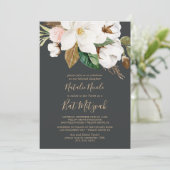 Elegant Magnolia | Zwarte en witte vlek Mitzvah Kaart (Staand voorkant)