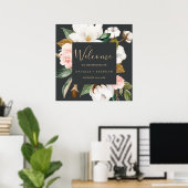 Elegant Magnolia | Zwarte en witte welkomstbruilof Poster (Thuiskantoor)