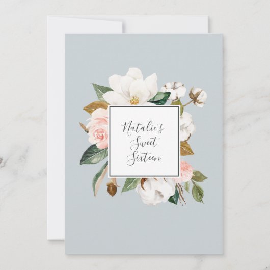 Elegant Magnolia | Zwarte en witte zoete zestien Kaart (Achterkant)