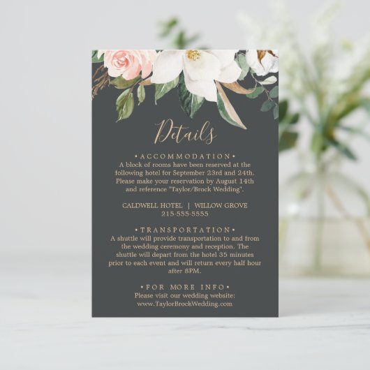 Elegant Magnolia | Zwarte Kaart voor de behuizing  (Staand voorkant)