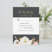 Elegant Magnolia | Zwarte Song Request RSVP Card (Staand voorkant)