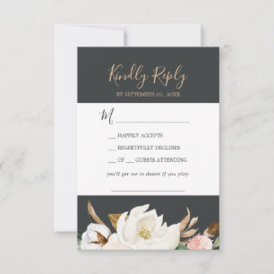 Elegant Magnolia   Zwarte Song Request RSVP Card Kaartje