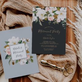 Elegant Magnolia | Zwarte & Witte Pensioenpartij Kaart