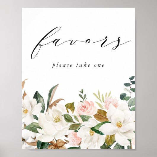 Elegant Magnolias Baby shower Favors Sign Poster (Voorkant)