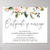 Elegant Magnolias & Cotton Certificate of Marriage Poster (Voorkant)