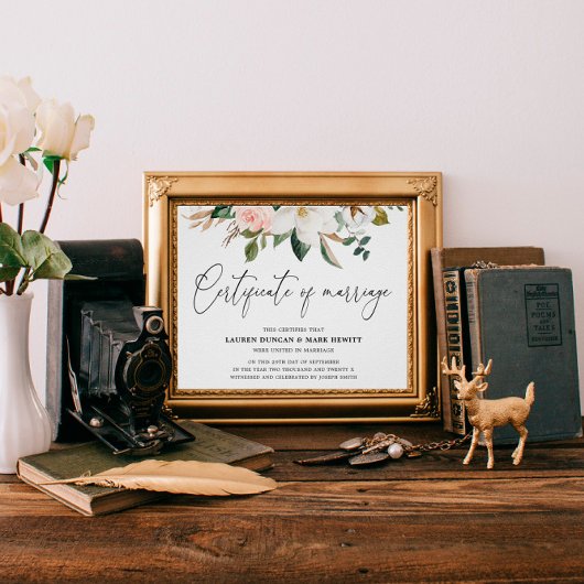 Elegant Magnolias & Cotton Certificate of Marriage Poster
