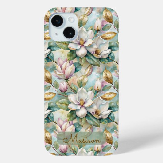 Elegant Magnolias Flowers Gold with Name Case-Mate iPhone Case (Achterkant)