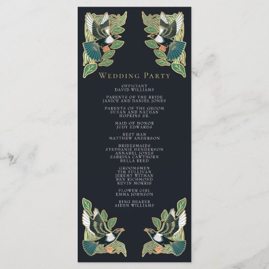 Elegant Magpie Art Nouveau huwelijksprogramma Programmakaart (Achterkant)