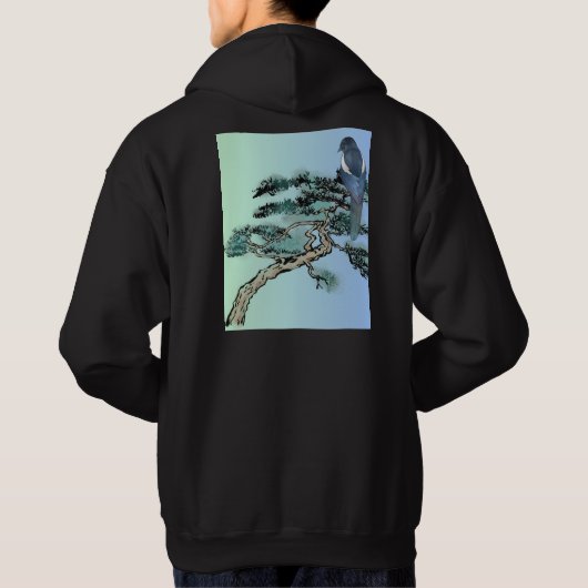 Elegant Magpie Bird and Bonsai Tree Japanese Hoodie (Achterkant)